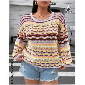SHEIN Striped Crochet Knit Sweater